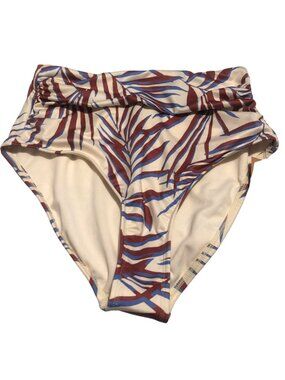 NWT Shade & Shore High Waisted Floral Tropical Brown Blue Bikini Bottom